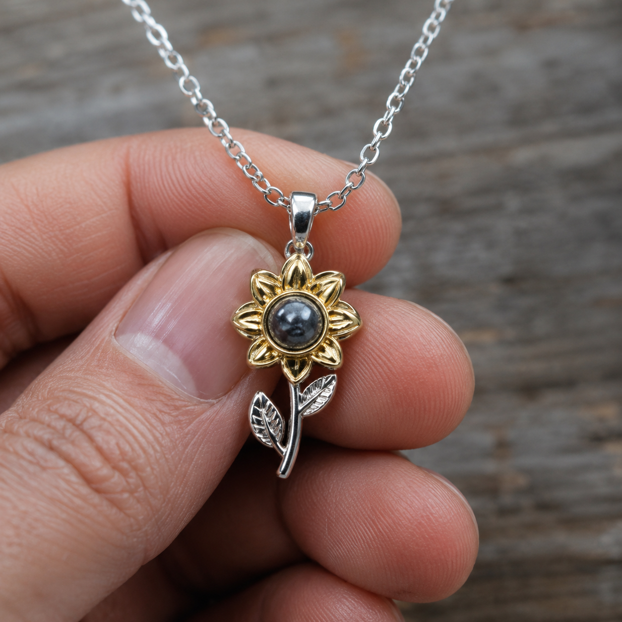 personalized photo necklace sunflower