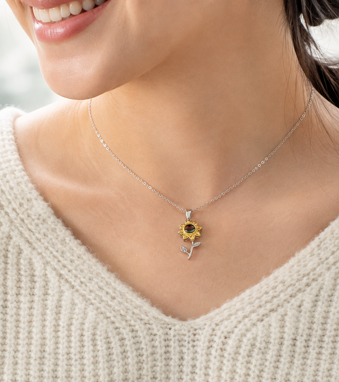 personalized photo necklace sunflower